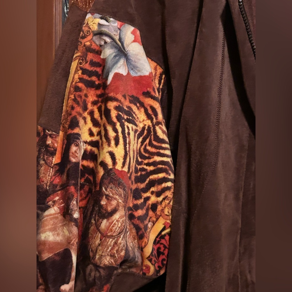 Julian K Vintage Oversized Leather & Cotton Jacket Middle Eastern Design Size S - Picture 2 of 16